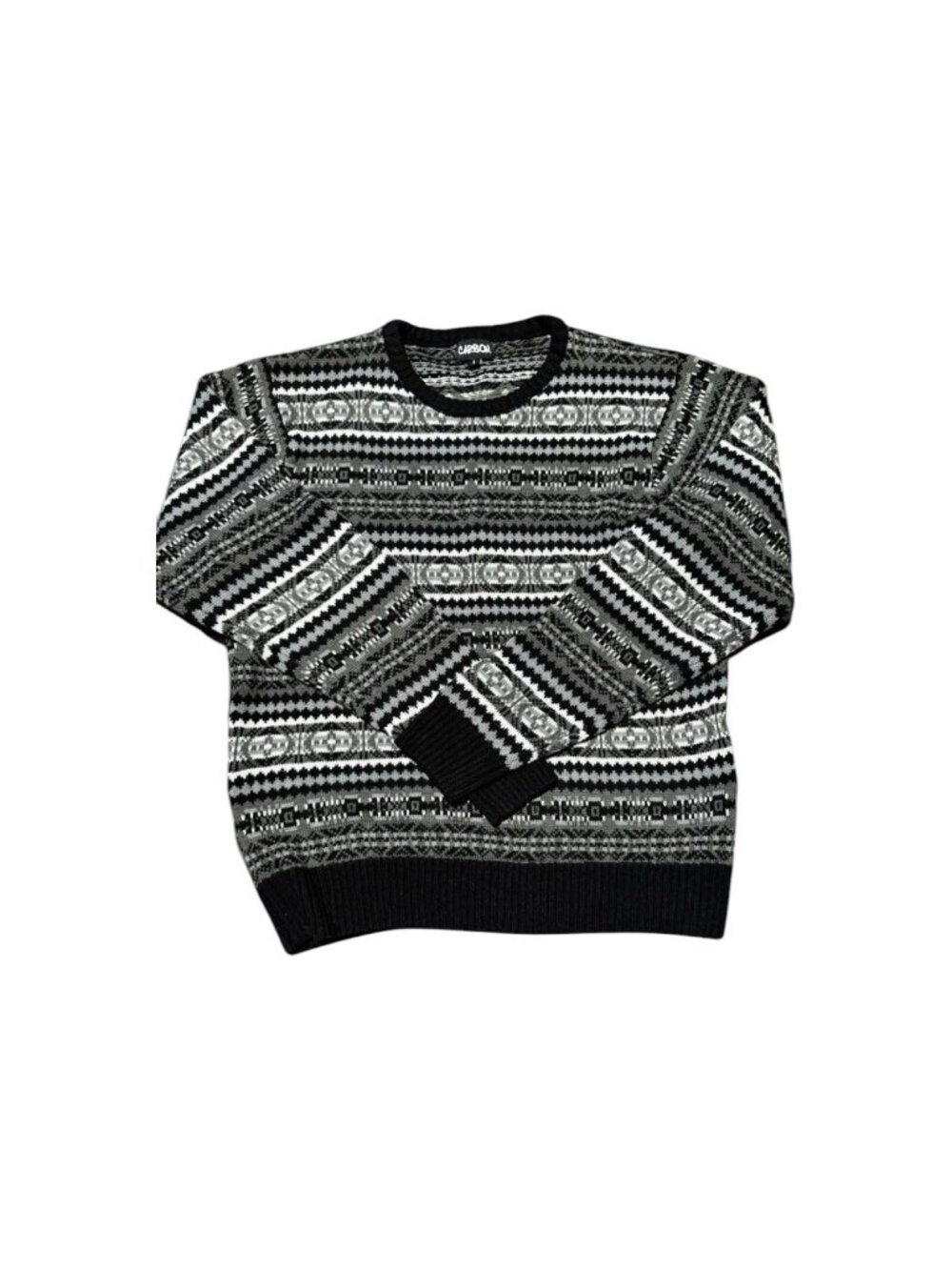 Vintage Carbon Mens Sweater L Gray Black Aztec Geometric Abstract Coogi Style